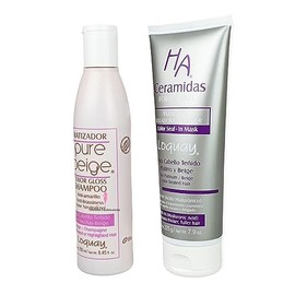 Loquay Kit Matizador Shampoo y Mascarilla Acondicionadora Cabello Rubios Tonos Beige Ha Ceramidas con Perlas de color y Acido Hialurónico