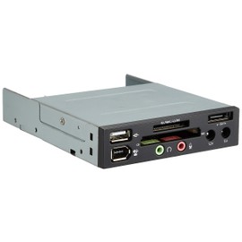 SilverStone SST-FP35B 3.5 inch SECC multifunction drive bay front panel with SDHC card reader, USB 2.0 port (480Mbits), support for Firewire 1394, eSATA and HD-Audio (Azalia), black-silver