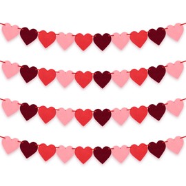 4 Pack Felt Heart Valentine’s Day Garland Banner, Red Pink Heart Banner, Valentine’s Day Garland Hanging for Valentine’s Day Anniversary Wedding Birthday Party Decorations ﻿