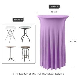 ANMINY Highboy Spandex Cocktail Table Covers with Ruffle Skirt Stretch Fitted Cocktail Tablecloth Linens for 24" D x 43" H Round Tables Washable Decorative High Top Table Covers - Light Purple