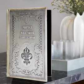 ZWUCAY Book Box Metal Decorative Storage Box,Storaged for Hidden Jewelry,Photos, Greeting Cards,Remotes, Antique Nickel Relievo Cover Large Size Box -L002