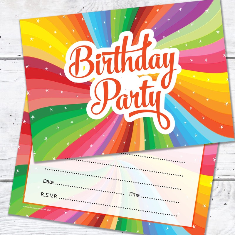 Olivia Samuel 20 x Children's Bright Unisex Birthday Party Invitations.