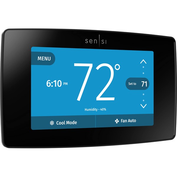 Sensi Touch Smart Thermostat by Emerson with Touchscreen Color Display, Programmable, Wi-Fi, Mobile App, Easy DIY, Data Privacy, Works with Alexa, Energy Star Certified, ST75 - Black, C-Wire Required