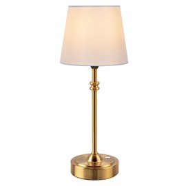 ONEWISH ONEWISH Cordless Lamp-Battery Operated Table lamp, 4000mAh Rechargeable, Stepless Dimmable, Small Touch Bedside Lamp with Fabric Shade, for Dining, Patio, Bathroom(Gold)