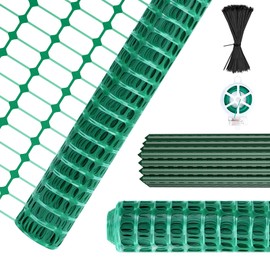 Garden Fence, Snow Fence 40 InX 100 Ft,Plastic Safety Fence Plastic Mesh+30 Steel Stakes,Temporary Fencing with Stakes,Plastic Green Garden Fencing Roll Reusable Garden Fence for Pool,Lawn,Deer