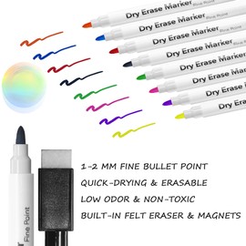 Neatsure Magnetic Dry Erase Markers, 8 Pack Fine Tip Point Whiteboard Markers with Erase, 8 Colors Markers for Dry Erase White board Calender