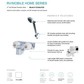 Laguna Brass 3210AWT/4120WT RV/Motorhome Two Handle Non-Metallic Tub Diverter Valve with Matching Hand Shower Set, White Finish