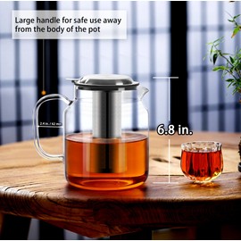 Aquach Borosilicate Glass Teapot 68oz/2000ml - Large Capacity Teapot for Stovetop Brewing