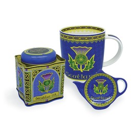 Royal Tara Bone China Thistle Mug Scottish Ceramic Hand Painted Scotland's Symbol Irish Tea Tea Bag Holder Kitchenware for Hot or Cold Drinks 11Oz, Blue (1 Mug Tea and Tea Bag Holder)