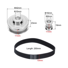 QUARKZMAN GT-2 Synchronous Wheel 20 & 60 Teeth 8 & 10 mm Bore, Aluminium Alloy Timing Belt Pulley with 1 Piece Length 200 mm Width 10 mm Belt for 3D Printer, CNC Machine (20-60T-8&10B-10)