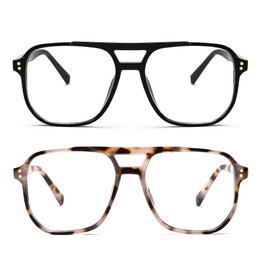 FEISEDY 2Pack Blue Light Blocking Glasses Fake Nerd Clear Square Computer Lightweight Pilot Glasses Frame Oversized B2866