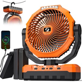 36000mAh Camping Fan - Detachable Rechargeable Battery Operated Fan with Light & Hook for Tent, Outdoor - USB Table Fan with 4 Speeds for Picnic, BBQ, Fishing, Travel, Hurricane