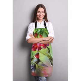 Wasach Hummingbird Apron, Hummingbird Flowers Bib Apron with Adjustable Neck for Men Women,Suitable for Home Kitchen Cooking Waitress Chef Grill Bistro Baking BBQ Apron