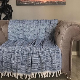 MK Pure Towel Modern Blue Square Pattern Sofa Cover