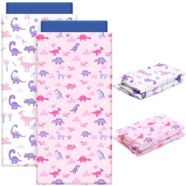 CroBlissful 2 Pcs Dinosaur Kids Nap Mat Cover for Girls Boys 47" x 21" Sewn in Flap Sleep Rest Mat Sheet Soft Pastel Cot Covers for Toddler Daycare Preschool Kindergarten Washable Breathable