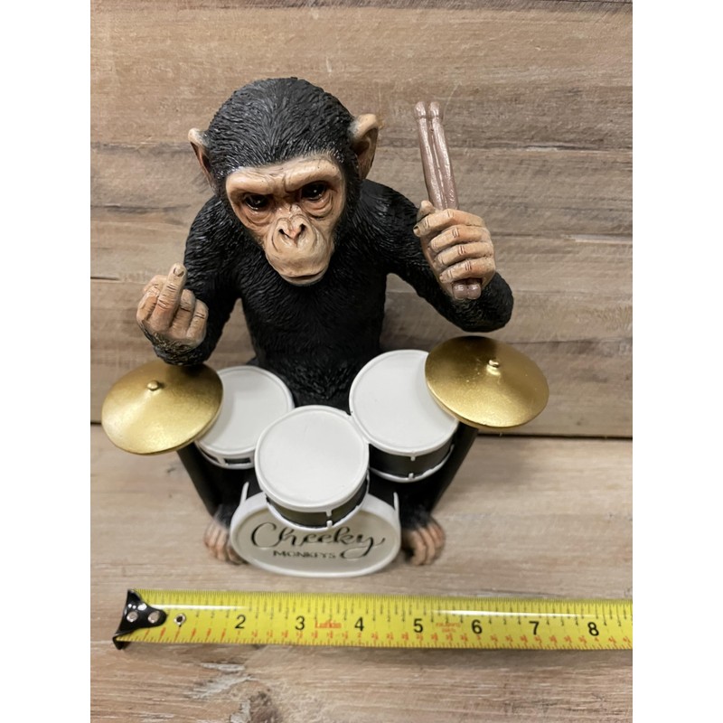 Funny Monkey Decorative Figurine, Drum Playing Monkey Statue 8 Inch