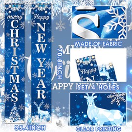 Blue Christmas Decorations Porch Banner, Blue Merry Christmas Banner for Door Christmas Tree Blue Christmas Door Decorations Blue Merry Christmas Porch Sign for Blue Holiday Xmas Party Decorations