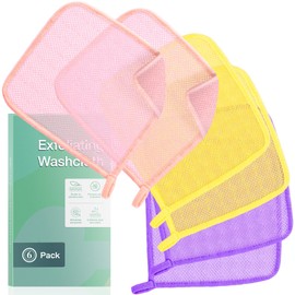 SpiralScgv 6 Piece Exfoliating Washcloths for Daily Skin Care – Double-Layered Towels for Deep Cleansing, Smooth Skin for All Skin Types（Yellow Pink Purple）