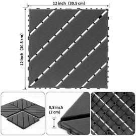 WONSHREE 12”x12” Plastic Interlocking Deck Tiles, 44 Pack Outdoor Patio Flooring Twill Pattern Waterproof PP Pavers, Snap Together Floor Tiles for Balcony, Backyard, Garden, All-Weather Use, Gray