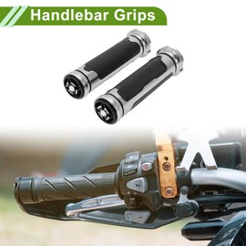HOPESPANNER 7/8" 22mm 15/16" 24mm Universal Motorcycle Hand Grips Cover Non Slip Aluminum Alloy Rubber Handlebar Hand Grips Silver Tone 1 Pair