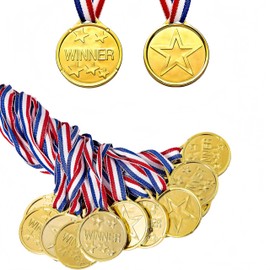 WizeFolk 30 Pcs Medals Awards, 3.7 cm Winner Medals,Gold Medals,Plastic Medal with Neck Ribbons for Party Decoration, Games Competition, Sports, Activity, Talent Show