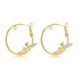 Medsor Fairy Angel Hoop earrings Hypoallergenic Gold Plated Crystal Fairy Earring for Girl