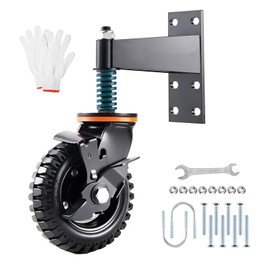 YeeJinHong Gate Wheel 8inch with Brake Heavy Duty Fence for Metal Tube Gate Wooden Gate 360 Degree Rotation Spring Shock Absorbing with Screws and Wrenches (8"-Brake-1pack-600LB)