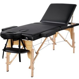 Yaheetech 3-Zone Massage Table, Portable Massage Bench, Height-Adjustable Massage Table with Headrest and Removable Armrests for Physiotherapy, Black