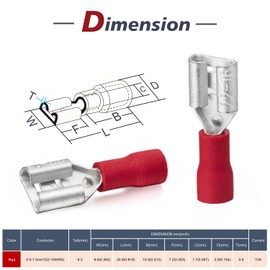 Chanzon 100pcs UL Listed 1/4" Female Spade Connector Quick Disconnect Semi-Insulated PVC - Red - 16 17 18 19 20 21 22 awg Gauge Wire Crimp 6.3mm Terminal 6.3 x 0.8 mm