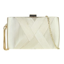 Girly Handbags Ladies Compact Satin Stripe Clutch Bag, gold