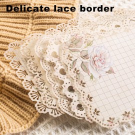 60 Sheets Lace Edged Scrapbook Stationery Paper Assorted Set with flower elements for creative journaling, junk journaling, bullet journaling, scrapbooking supplies(5.5X3.9 inch)