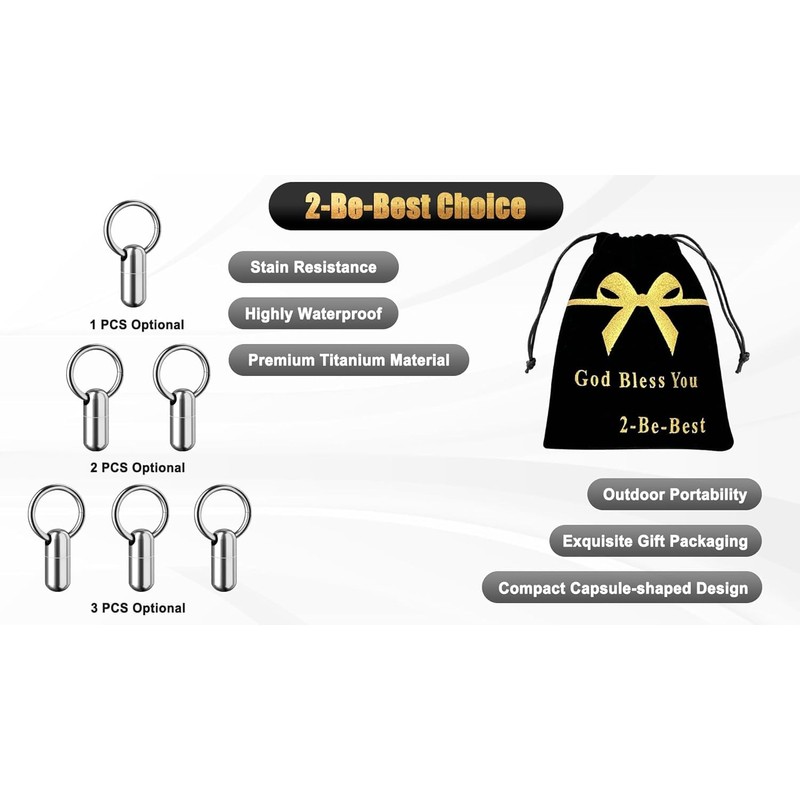 2-Be-Best Mini Pill Holder with Keychain, Titanium Alloy Pill Container