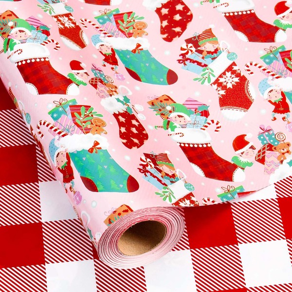 Merture Reversible Christmas Wrapping Paper Roll - Mini Roll -
