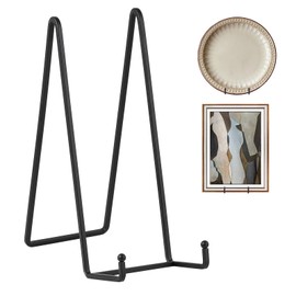 Large Plate Holder Display Stand - 10 inch Tall Plate Stands for Display - Metal Picture Frame Stand - Big Tabletop Easel Stand for Decorative Plates | Platter | Book | Plaque | Tile - 2 Pack - Black