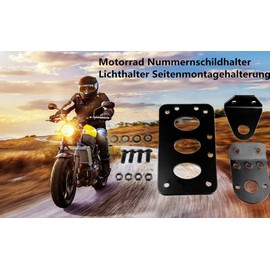 Yctze Halterung für seitliche Montage für Motorrad, Halterung aus Metall, seitliche Montage für Nummernschild, Rücklicht, Bremslicht, aus Aluminiumlegierung, Schwarz