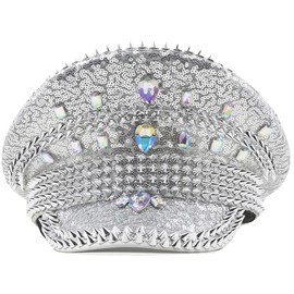 CXQRR Women's Rhinestone Burning Man Sequin Hat Music Festival Military Captain Hats Rave Hats for Festivel