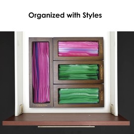 Cozee Bay Bamboo Ziplock Bag Organizer for Kitchen Drawer, Baggie organizer, Compatible with Gallon, Quart, Sandwich and Snack Variety Size Bags (4 Piece Set) (Vintage Brown)