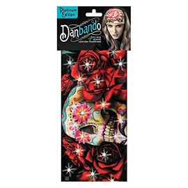 Danbando Headband Head Wrap Bandanna Sugar Skull Roses Rhinestones 4 Way Spandex Stretch Sweatband