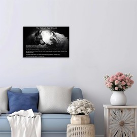 ANRUOXI The Tale of Two Wolves Wall Art Canvas Framed - Motivational Quotes Wolf Pictures Wall Decor for Bedroom, Black and White Wolf Wall Art Canvas Print Ready To Hang 18x24inches