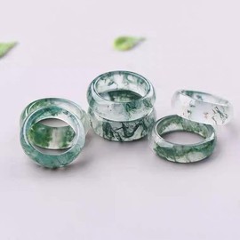 YMHOP Natural Moss Agate Ring for Women Men Unisex Natural Green Gemstone Rings Agate Jewelry Gift (Green, 4)
