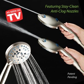 Hotel Spa AquaCare High Pressure 8-mode Handheld Shower Head, Anti-clog Nozzles, Built-in Power Wash to Clean Tub, Tile & Pets, Extra Long 6 ft. Stainless Steel Hose, Wall & Overhead Brackets