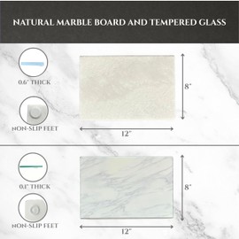 MYTHOSTONE 2-Piece Set Marble Cutting Board & Tempered Glass Cutting Board Cover, Non-Toxic Marble Serving Tray Slab, Scratch Resistant & Protects Countertops, Multifunctional & Safe