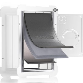 MIAOTONG 3-Flap Dog Door for Wall, Double Magnetic Flaps Pet Door for Wall, Aluminum Lock Doggy Door,Steel Frame and Telescoping Tunnel Dog Doors and Cat Doors(Pets Up to 40 Lb) -Medium