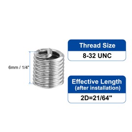 sourcing map 50pcs Wire Thread Inserts 8-32 UNC 2D(21/64") 304 Stainless Steel Helical Type Coiled Thread Repair Kit Wire Screw Threaded Sleeve Sheath for Mechanical Equipment