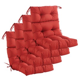 YOOZEKU Outdoor Indoor High Back Chair Cushions Set of 4,Waterproof All-Weather Patio Adirondack Rocking Chair Cushions,Seat Back Chair Cushion for Outdoor Furniture with Ties,45x22 Inch, Red