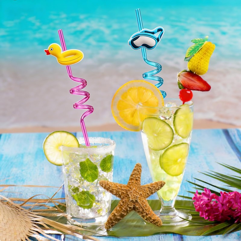 HealthSTEC 24 Sets Beach Theme Reusable Shape Straws End of