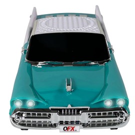 QFX Bluetooth 1959 Retro Classic Car Speaker, Dual 2-inch Speakers, Hands-Free Link, Built-in Microphone, FM Radio, and LED Party Lights, Emerald - BT-1959-EMR