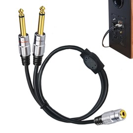Adapter 3.5 mm to 2 x 6.35 mm Audio Mono Jack Male 1/8 Inch 3.5 mm Trs Dual 1/4 Inch 6.35 mm TS Cable Stereo Aux Jack Socket Cable for Mixer Guitar Piano Amplifier Speakers 50 cm
