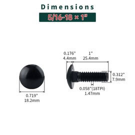 5/16-18 x 1" Black Carriage Bolts with Nuts and Washers Kits (10 Sets), 304 Stainless Steel 18/8, Black Finish, Round Head, Square Neck, Heavy Duty Bolts, Indoor Outdoor Fastening Bolts, Fayeploo