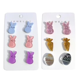 VONJUMA 6 Pairs of Earrings Children's Girls Easter Earrings Hypoallergenic Stud Earrings Women Girls Tiny Earrings Set Rabbit and Carrot Earrings Girls for Easter and Festivals